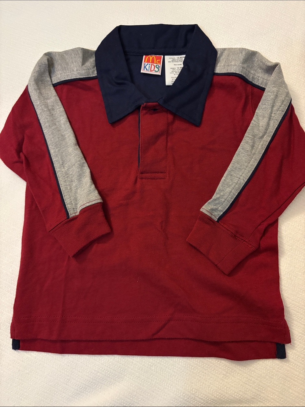 Vintage McKids Long Sleeve Rugby Polo in Red with Navy Collar